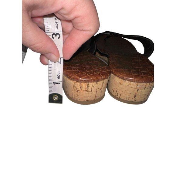 Sam Edelman Tanya Black Faux Patent Leather Thong Cork Wedge Sandals Size 8 - Picture 5 of 9